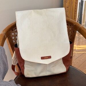 Leader Canvas & Leather Backpack diaper bag  Cream and Brown with attachments